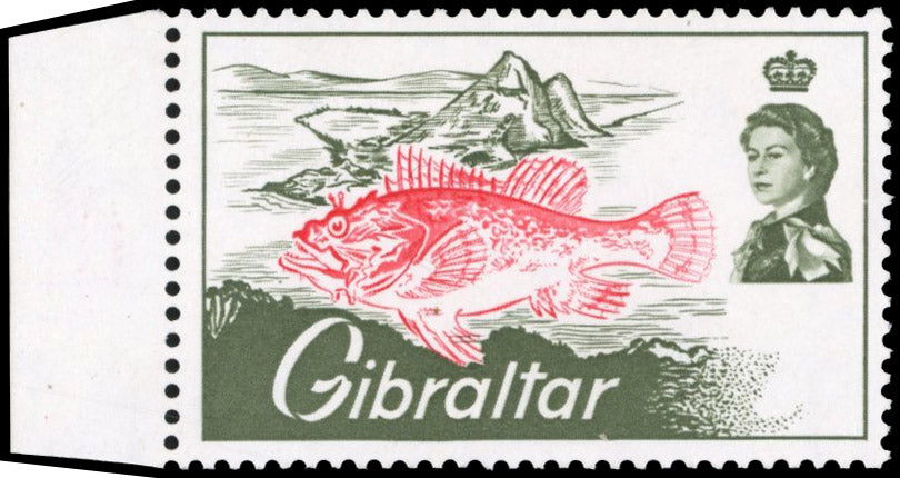 Gibraltar SG 191a Unmounted Mint 1966 Angling 7d Red Scorpionfish error black omitted