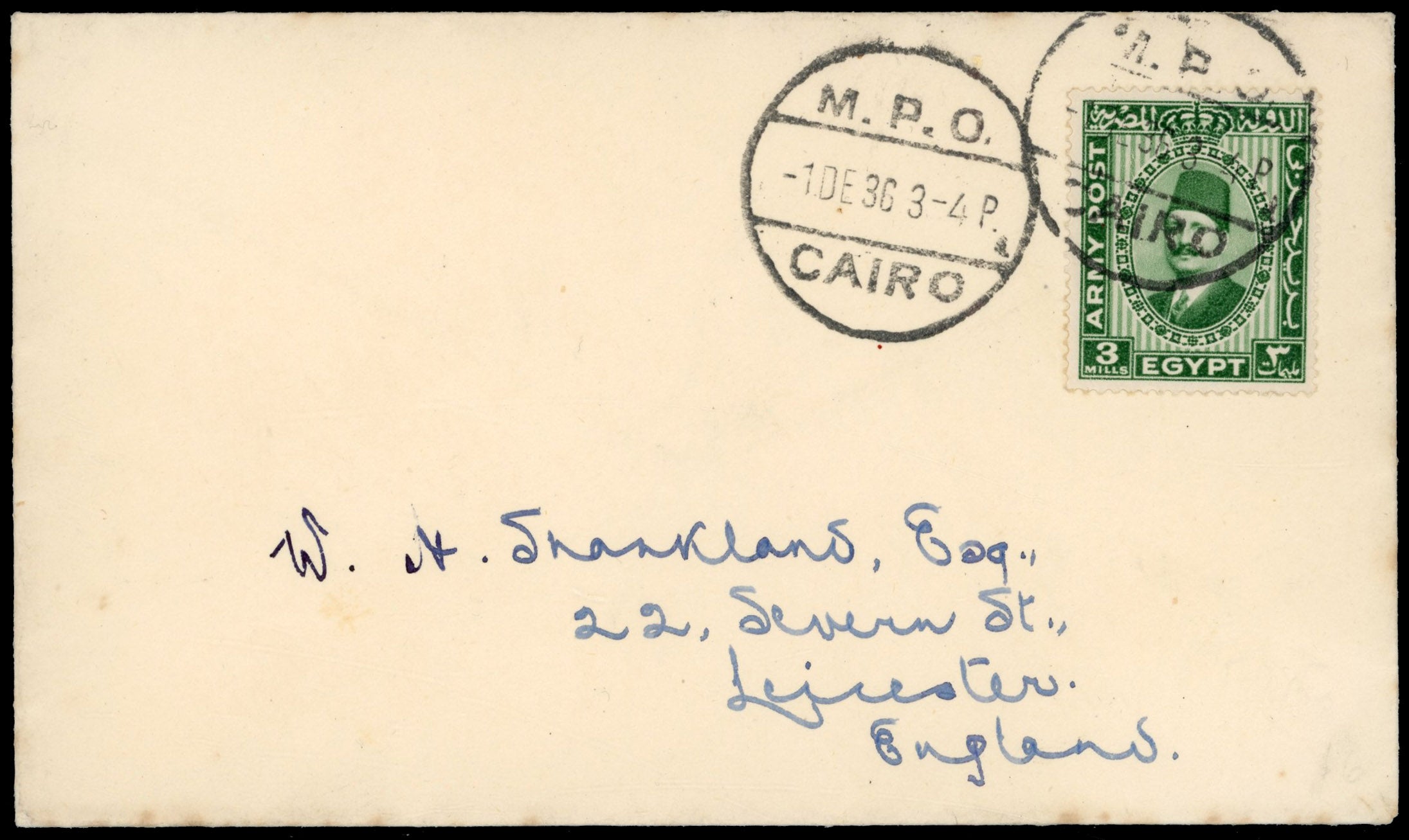 Egypt British Forces SG A12 1936 King Fuad 3m green first day cover
