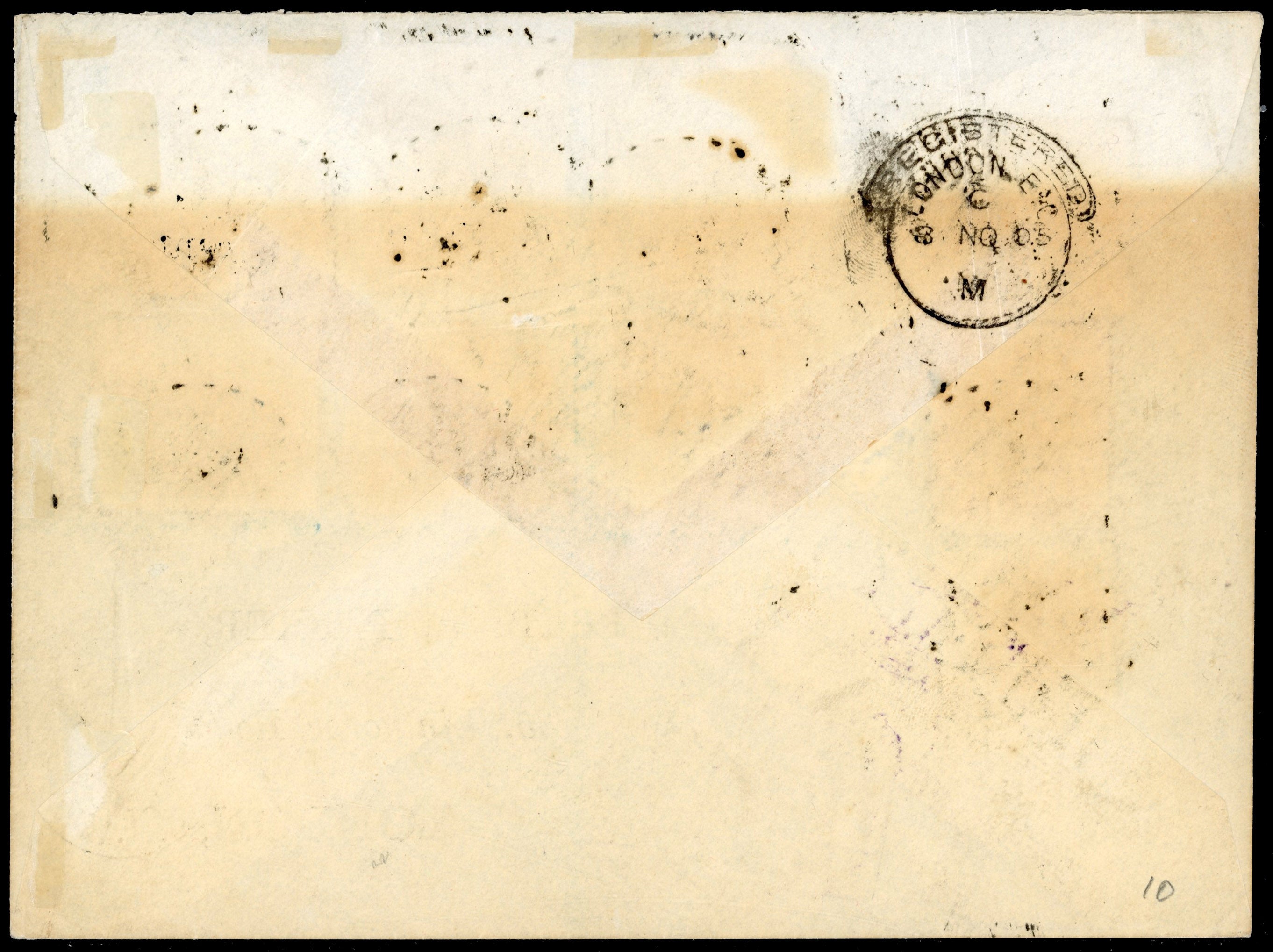 Labuan SG 129/137 1905 registered Parker cover with 1904 4 cents surcharge set