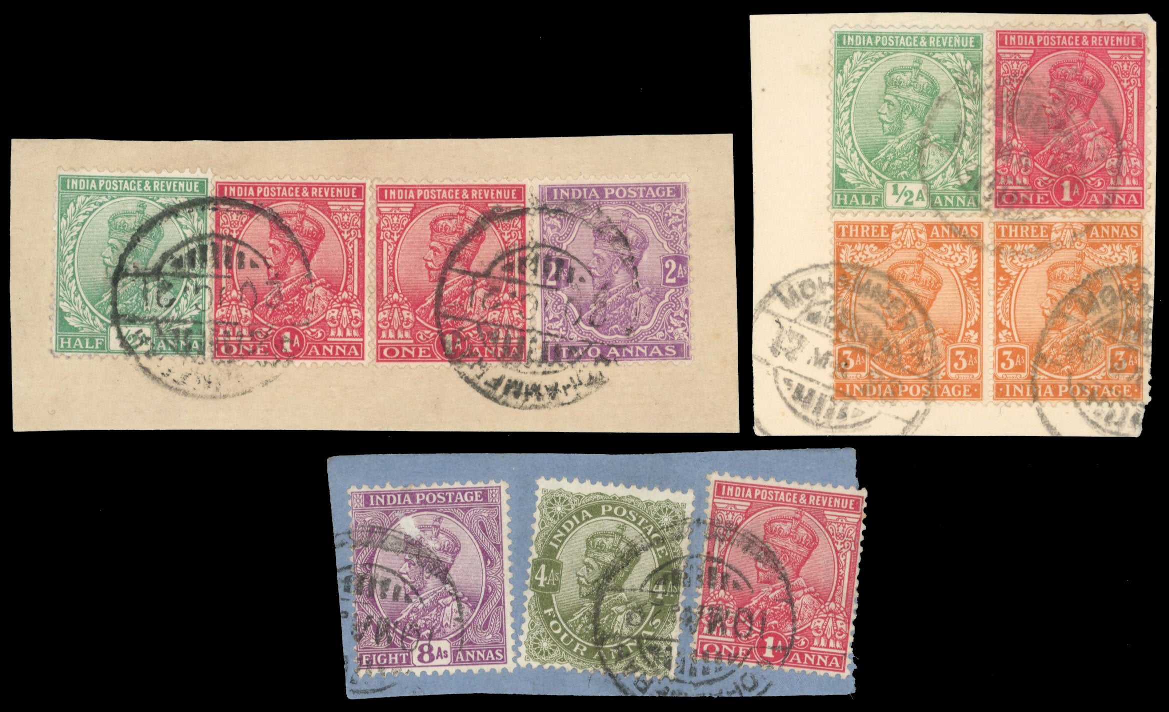 India Used Abroad SG Z463/72 btwn Cancel 1911-23 vals to 8a used in Mohammerah