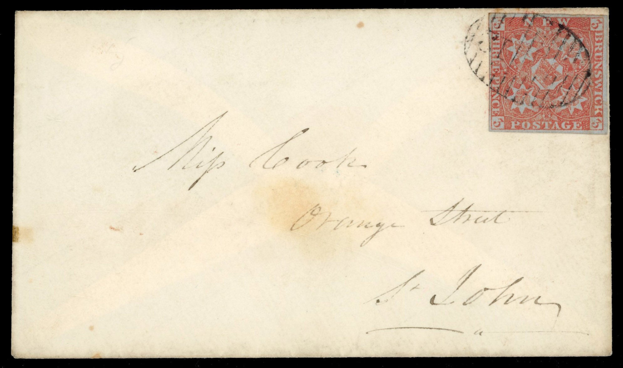 New Brunswick SG 2 1855 cover from Edmunston to St John with 1851-60 3d red