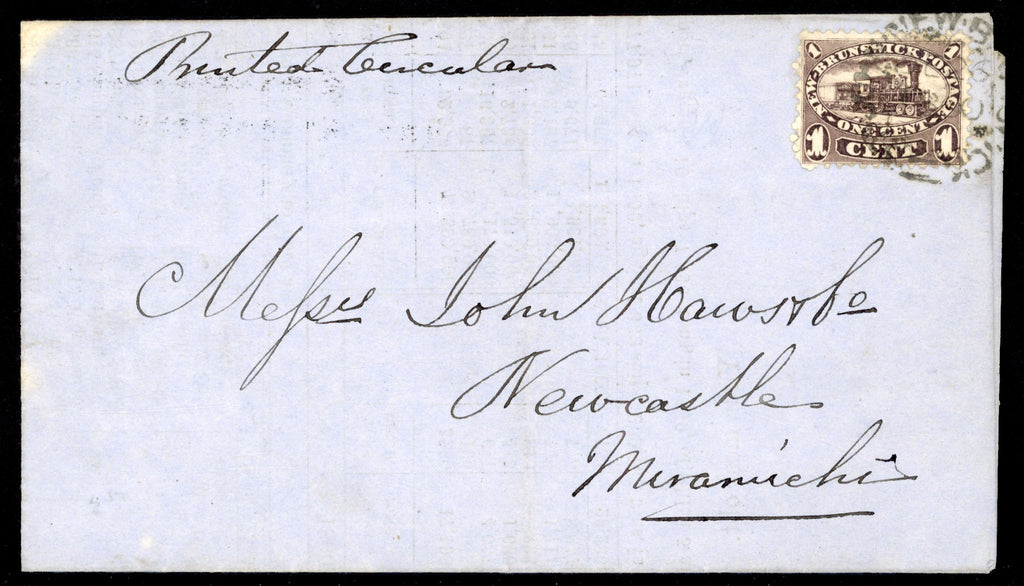 New Brunswick SG 7 Cover 1860 prices current from St John to Newcastle with 1860-63 1c Locomotive