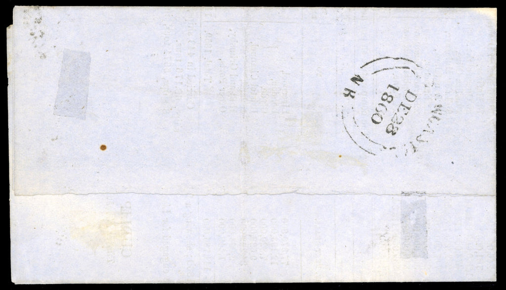 New Brunswick SG 7 Cover 1860 prices current from St John to Newcastle with 1860-63 1c Locomotive