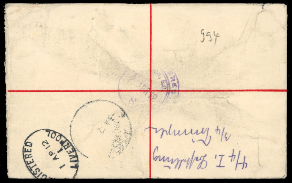 Gibraltar SG 68 Cover 1912 KEVII 2d red registered postal stationery envelope used to Germany