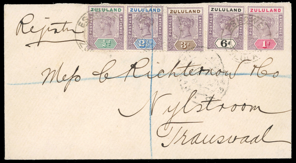 Zululand SG 20/24 1897 registered cover from Eshowe to Transvaal