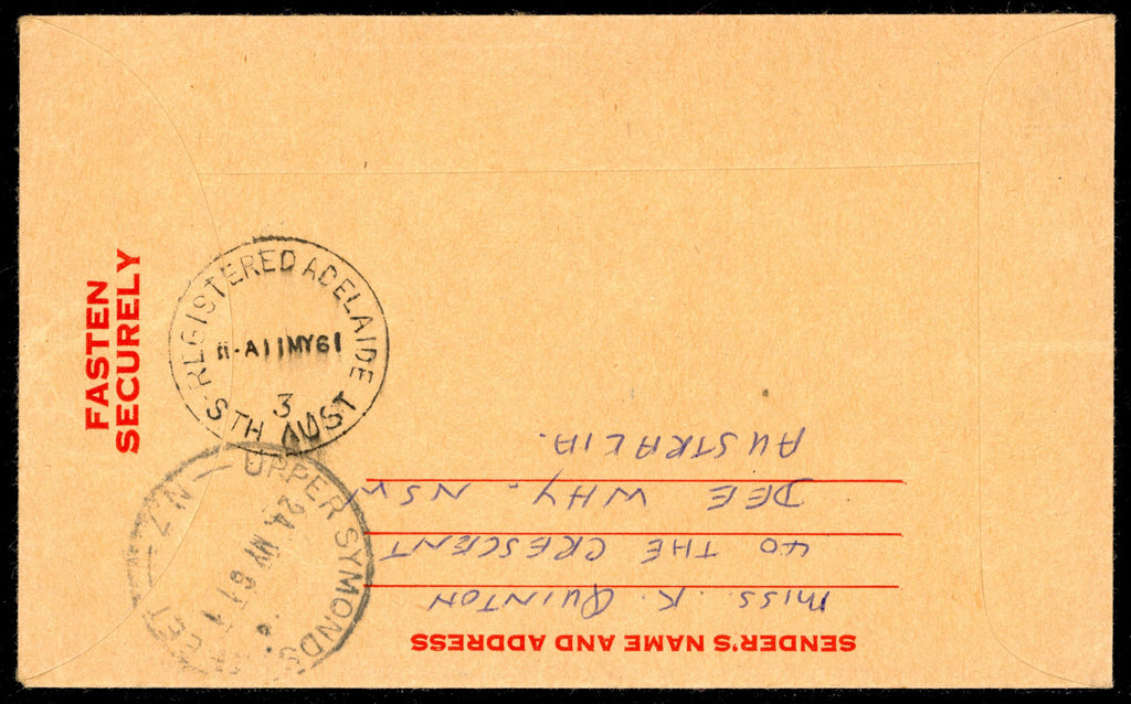 Christmas Island SG 1 Cover 1961 30c red registered postal stationery envelope used to New Zealand
