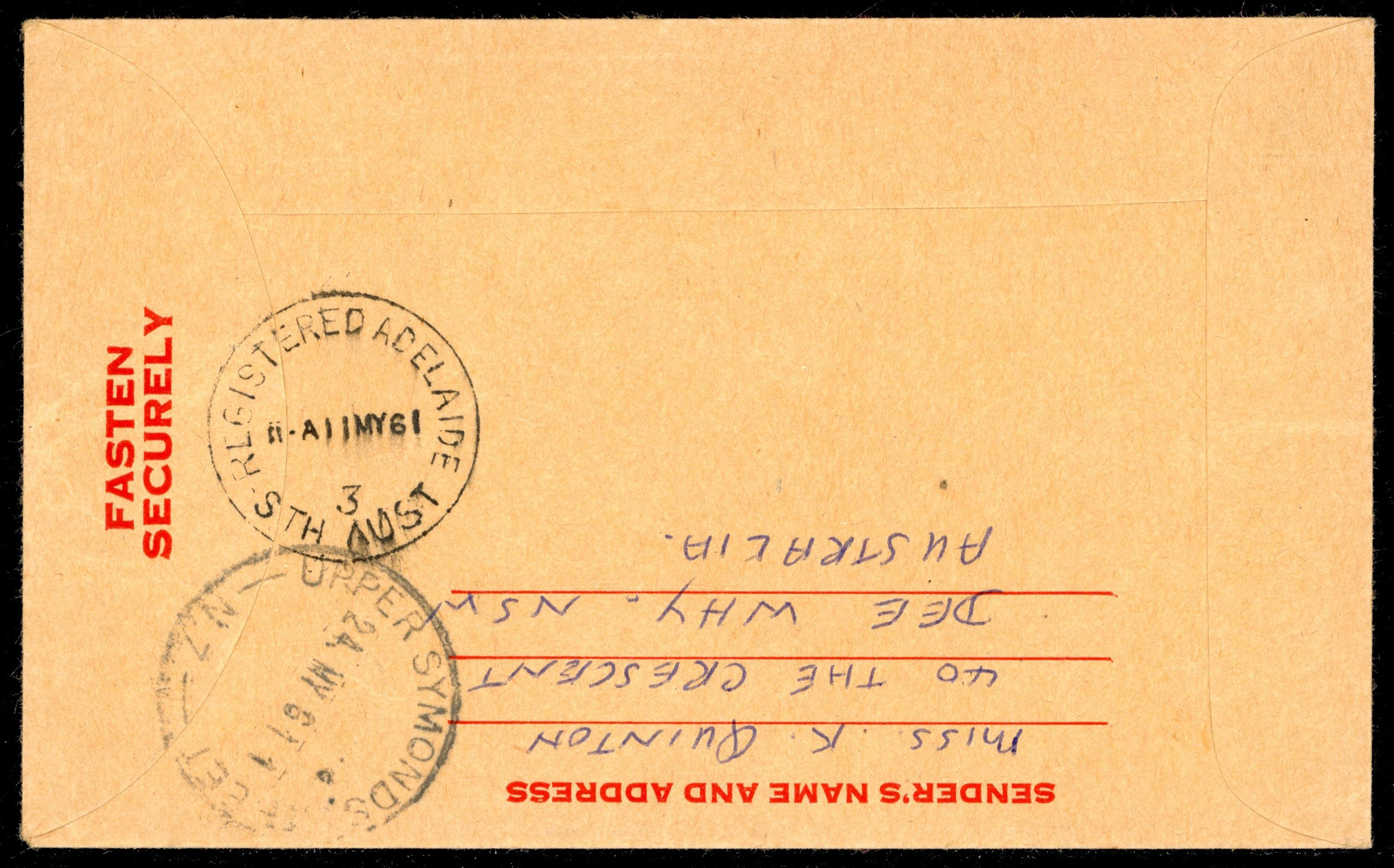 Christmas Island SG 1 Cover 1961 30c red registered postal stationery envelope used to New Zealand