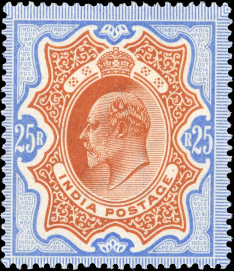 India SG 147 Unmounted Mint 1902-11 25r brownish orange and blue