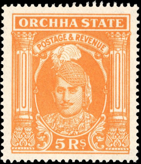 I.F.S. Orchha SG 44 Mint 1939-42 5r yellow-orange