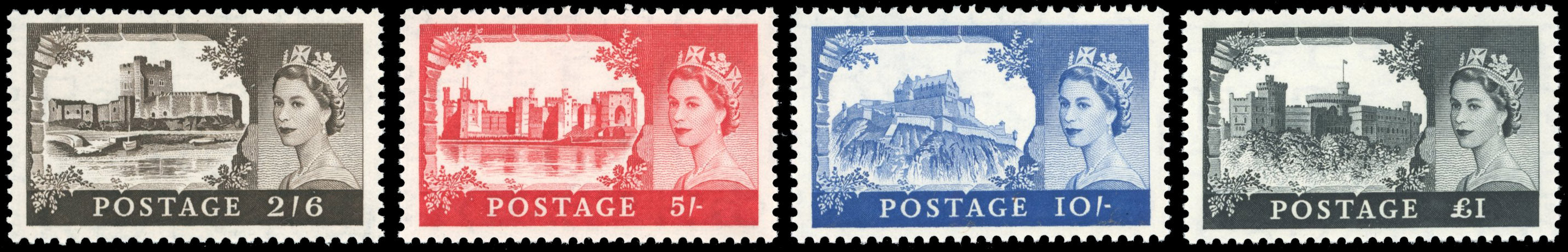 Great Britain SG 536a/539a Unmounted Mint 1955-58 Castles De La Rue set of 4 to £1