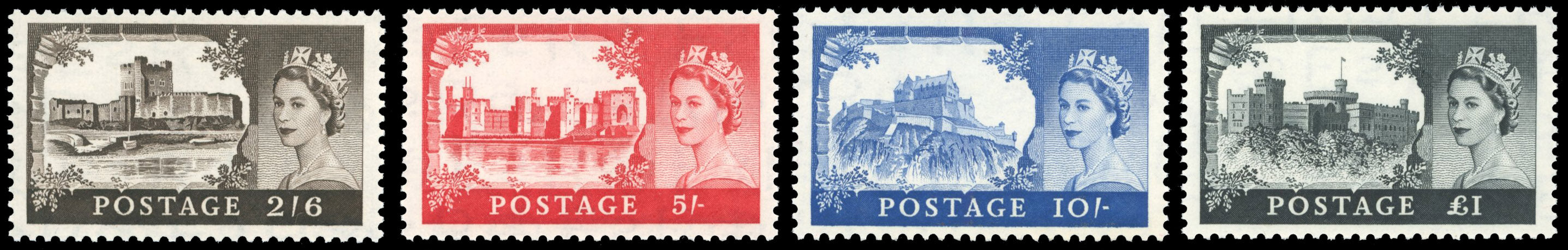 Great Britain SG 536a/539a Unmounted Mint 1955-58 Castles De La Rue set of 4 to £1