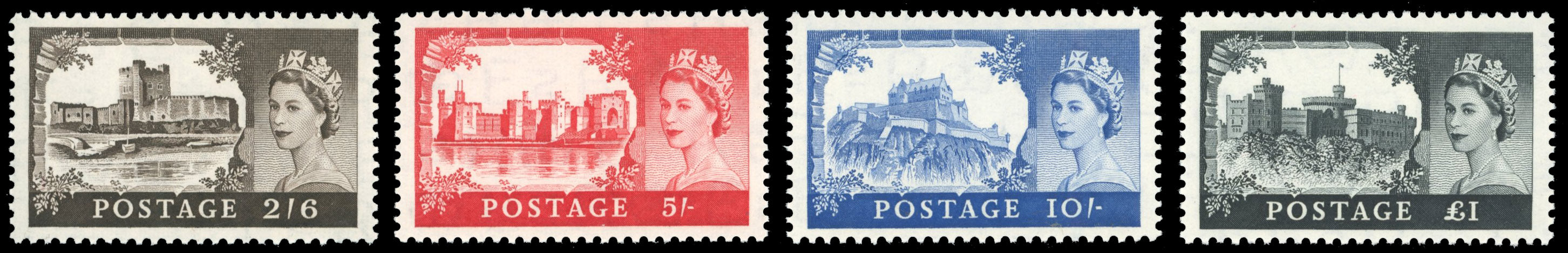 Great Britain SG 536a/539a Unmounted Mint 1955-58 Castles De La Rue set of 4 to £1