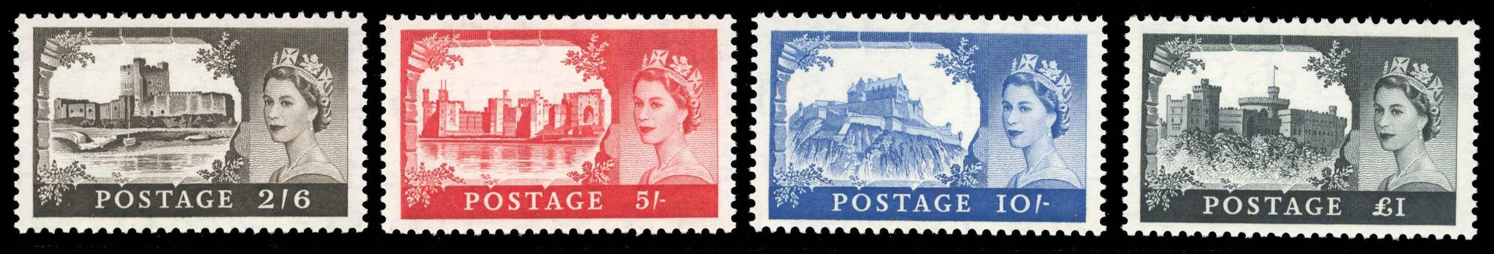 Great Britain SG 536a/539a Unmounted Mint 1955-58 Castles De La Rue set of 4 to £1