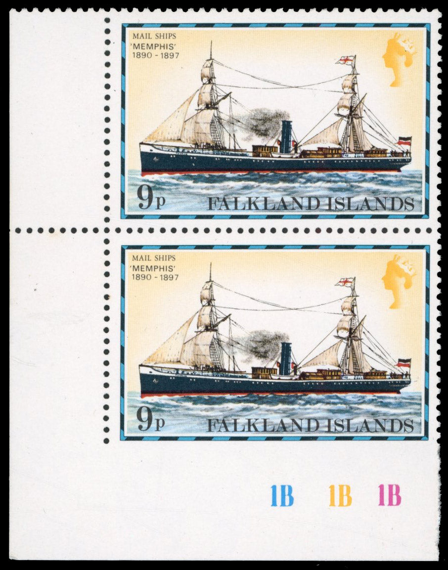 Falkland Islands SG 339A var Unmounted Mint 1978-82 Mail Ships 9p Memphis error imperforate between stamp and margin at foot
