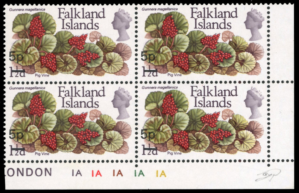 Falkland Islands SG 264a Unmounted Mint 1971 Decimal Currency 1p on 1½d Pig Vine error Surcharge 5p instead of 1p