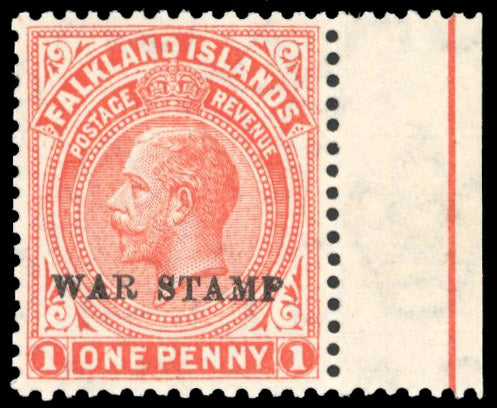 Falkland Islands SG 71cx Mint 1918-20 War Stamp 1d orange-vermilion variety watermark reversed