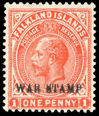 Falkland Islands SG 71ca Mint 1918-20 War Stamp 1d orange-vermilion error overprint double