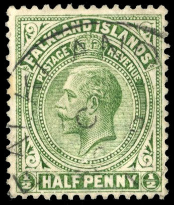 Falkland Islands SG 60ca Used 1912-20 ½d deep olive error printed on both sides