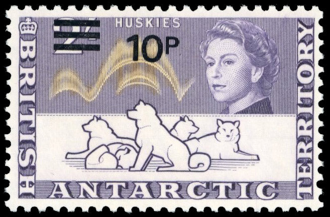 British Antarctic Territory SG 34w Unmounted Mint 1971 10p on 2s Huskies variety watermark inverted