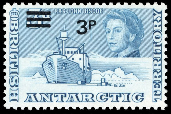 British Antarctic Territory SG 29w Unmounted Mint 1971 3p on 3d John Biscoe variety watermark inverted