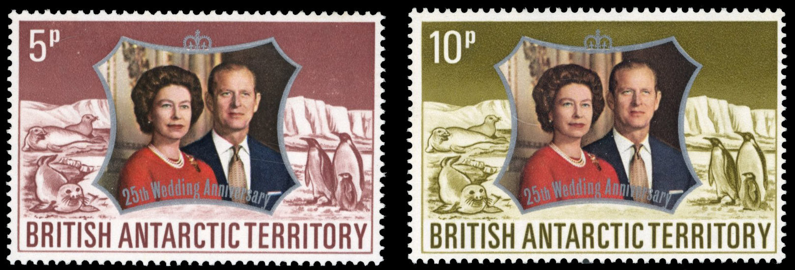 British Antarctic Territory SG 42w/43w Unmounted Mint 1972 Royal Silver Wedding 5p, 10p variety watermark inverted