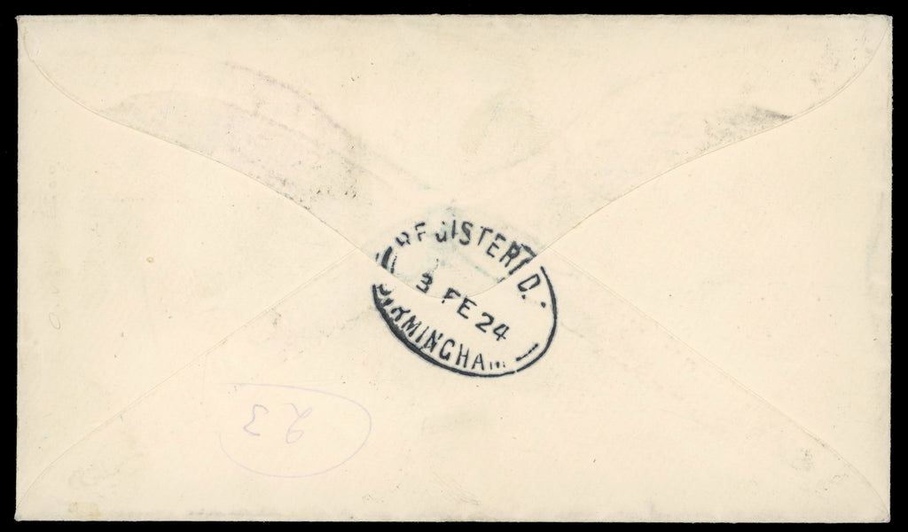 Antigua SG 64, 67, 72 1924 registered cover to Birmingham with 1921-29 1d bright violet, 1½d dull orange, 2½d orange-yellow