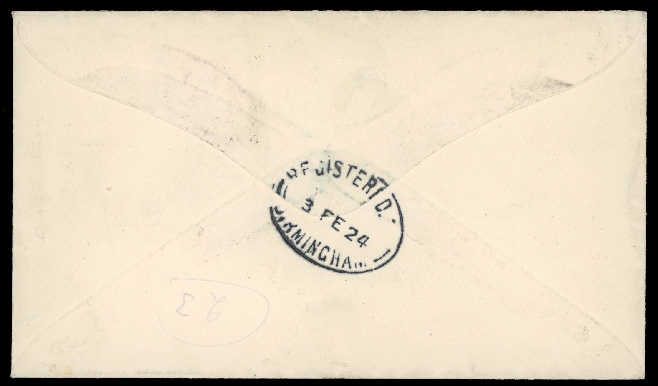 Antigua SG 64, 67, 72 1924 registered cover to Birmingham with 1921-29 1d bright violet, 1½d dull orange, 2½d orange-yellow