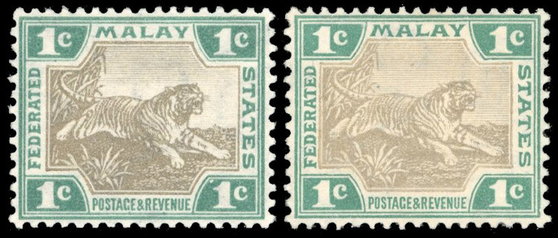 Malaya Federated Malay States SG 27, 27a Mint 1904-22 1c grey and green, 1c grey-brown and green