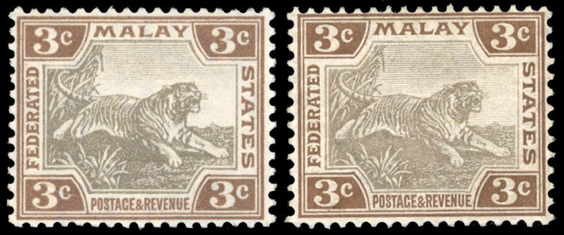 Malaya Federated Malay States SG 32a/ab Mint 1904-22 3c grey-brown and brown on chalk-surfaced paper