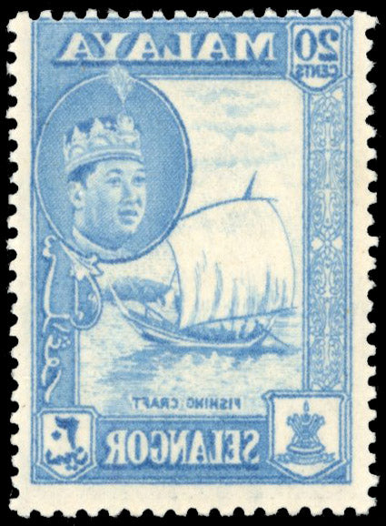 Malaya Selangor SG 135 var Unmounted Mint 1961-62 20c blue with complete offset on reverse