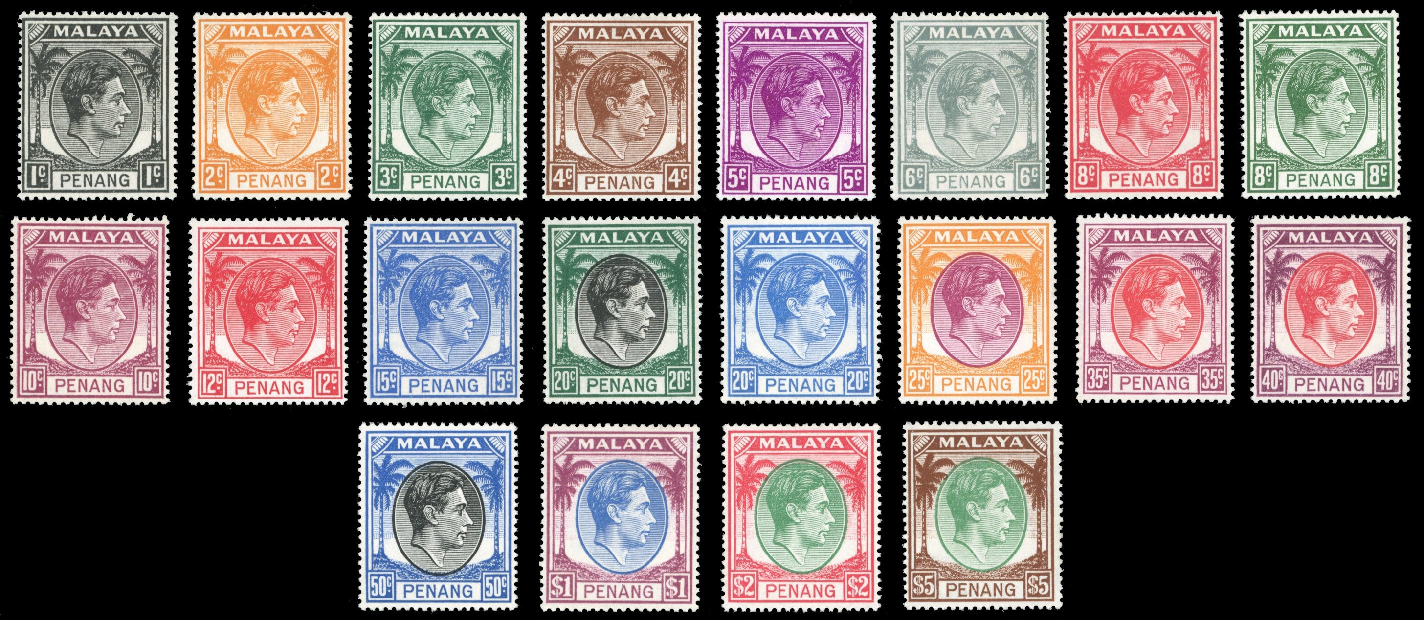 Malaya Penang SG 3/22 Unmounted Mint 1949-52 KGVI set of 20 to $5