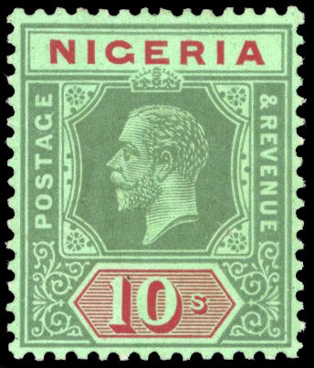 Nigeria SG 11c Mint 1914-29 10s green and red on emerald (pale olive back)