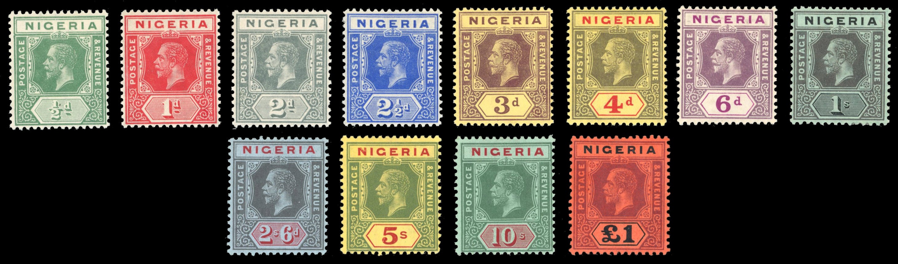Nigeria SG 1/12 Mint 1914-29 set of 12 to £1 watermark MCA