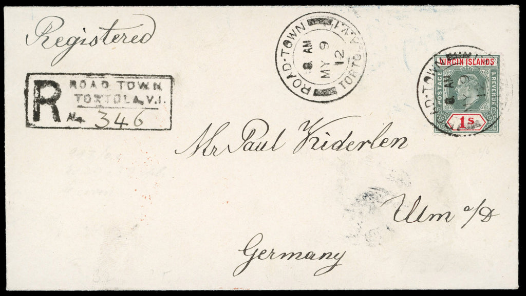 British Virgin Islands SG 60 1912 registered cover from Road Town to Germany
