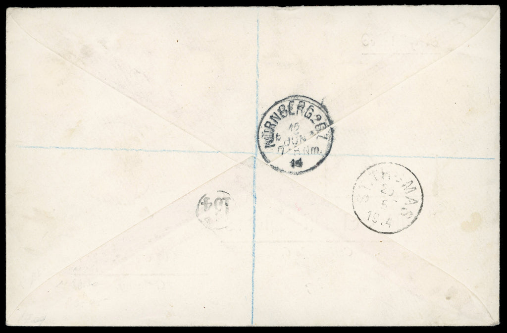 British Virgin Islands SG 54/60 btwn, 70/71, 73 1914 registered cover from Road Town to Germany