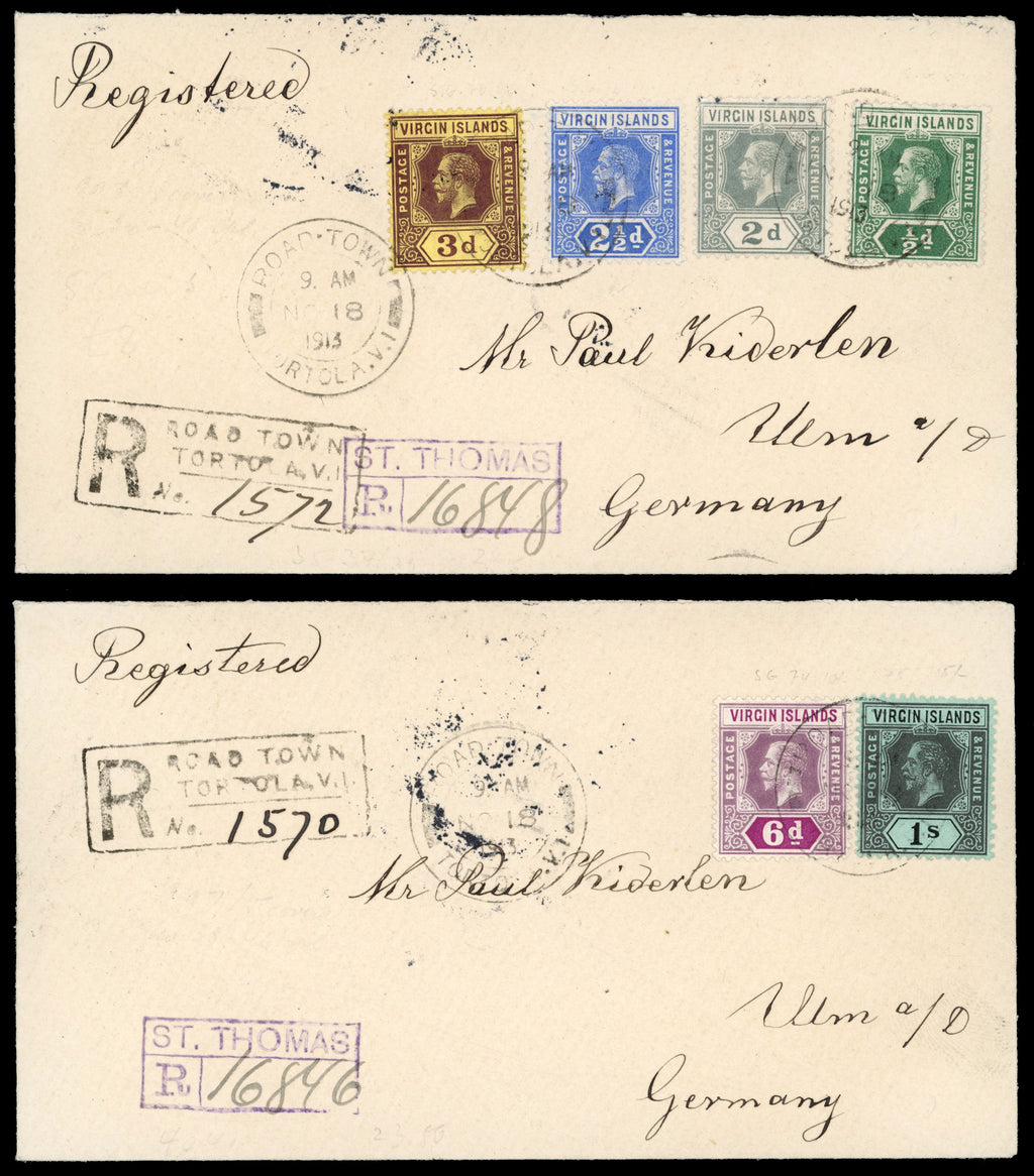 British Virgin Islands SG 69, 71/73 1913 registered cover from Road Town to Germany