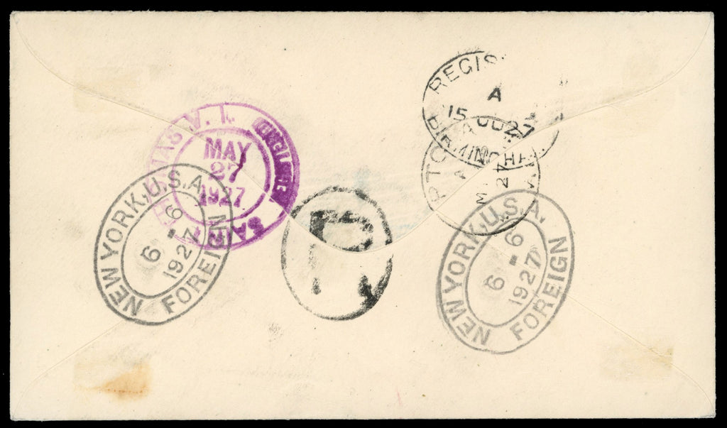 British Virgin Islands SG 82/83 1927 registered cover from Virgin Gorda to England with 1922-28 watermark MCA 3d and 1s