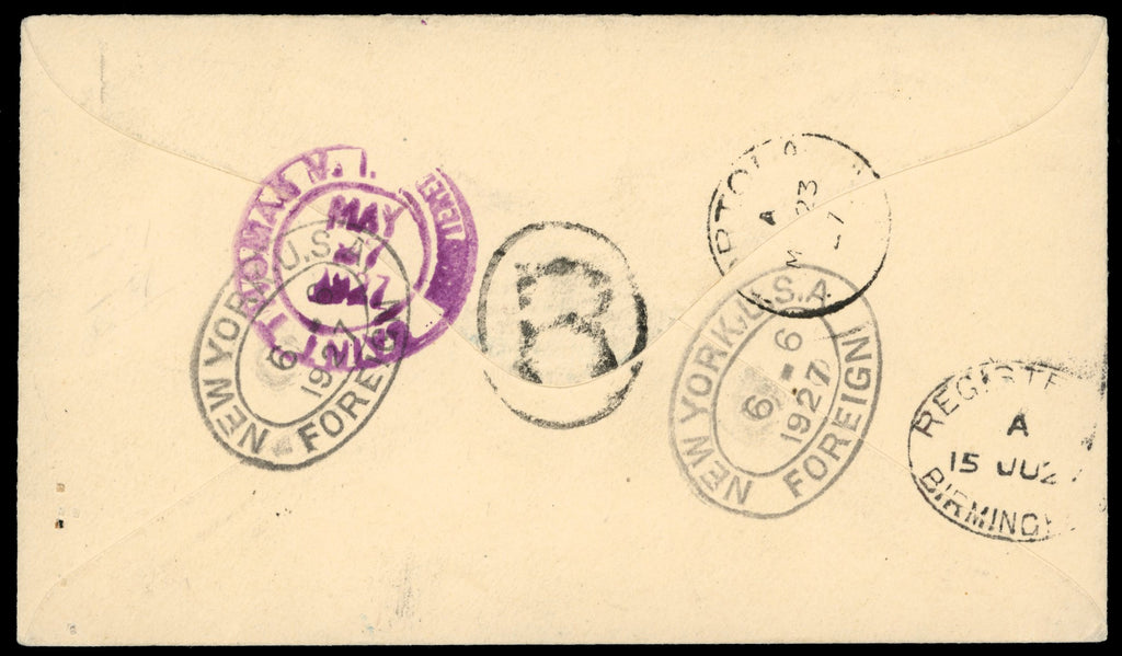 British Virgin Islands SG 101 1927 registered cover from Virgin Gorda to England with 1922-28 Script watermark 5s