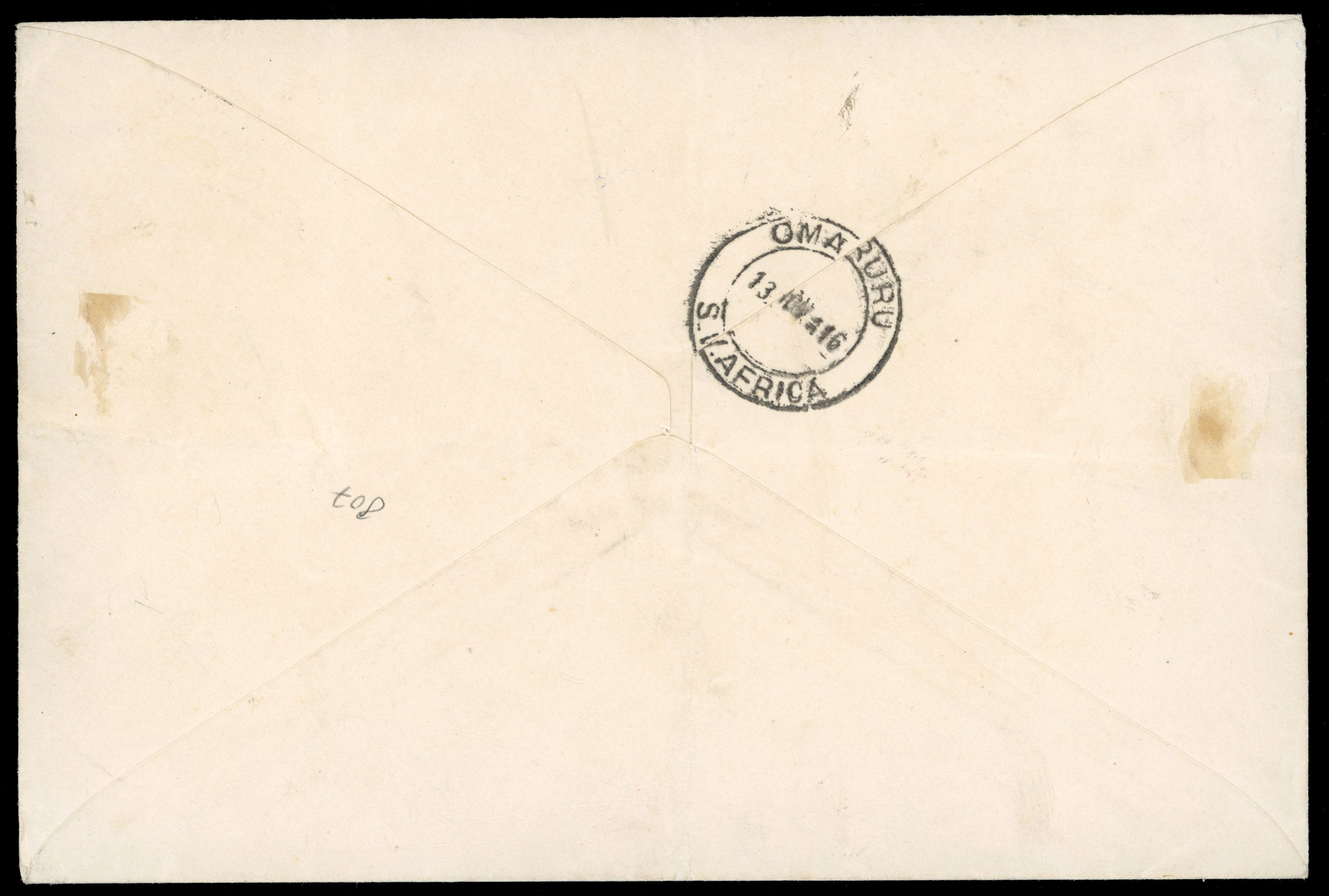 South West Africa SG ZD9, ZD11 1916 underpaid cover from Windhoek to Omaruru with South Africa postage due stamps