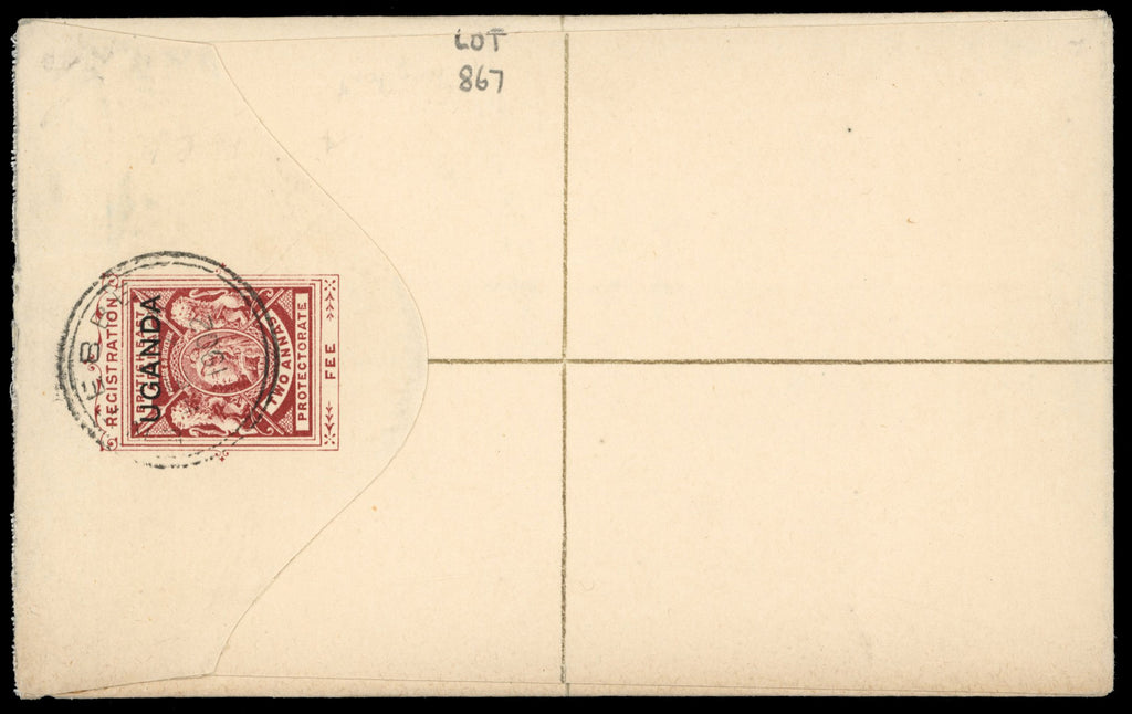 Uganda SG 93 Cover 1902 registered 2a red-brown postal stationery envelope used with 1902 2½a deep blue