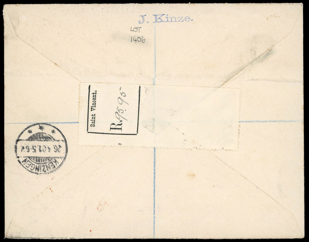 St Vincent SG 67/73 1901 registered cover to Germany with 1899 set to 6d