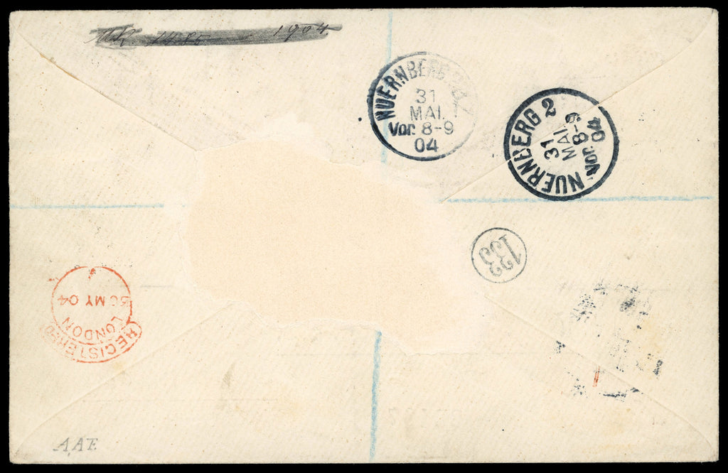 Southern Nigeria SG 10/16 1904 registered cover to Germany with 1903-04 set to 1s