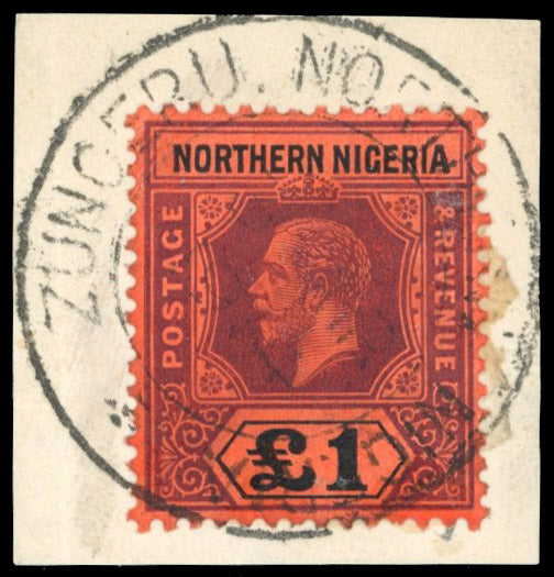 Northern Nigeria SG 52 Used 1912 £1 purple and black on red