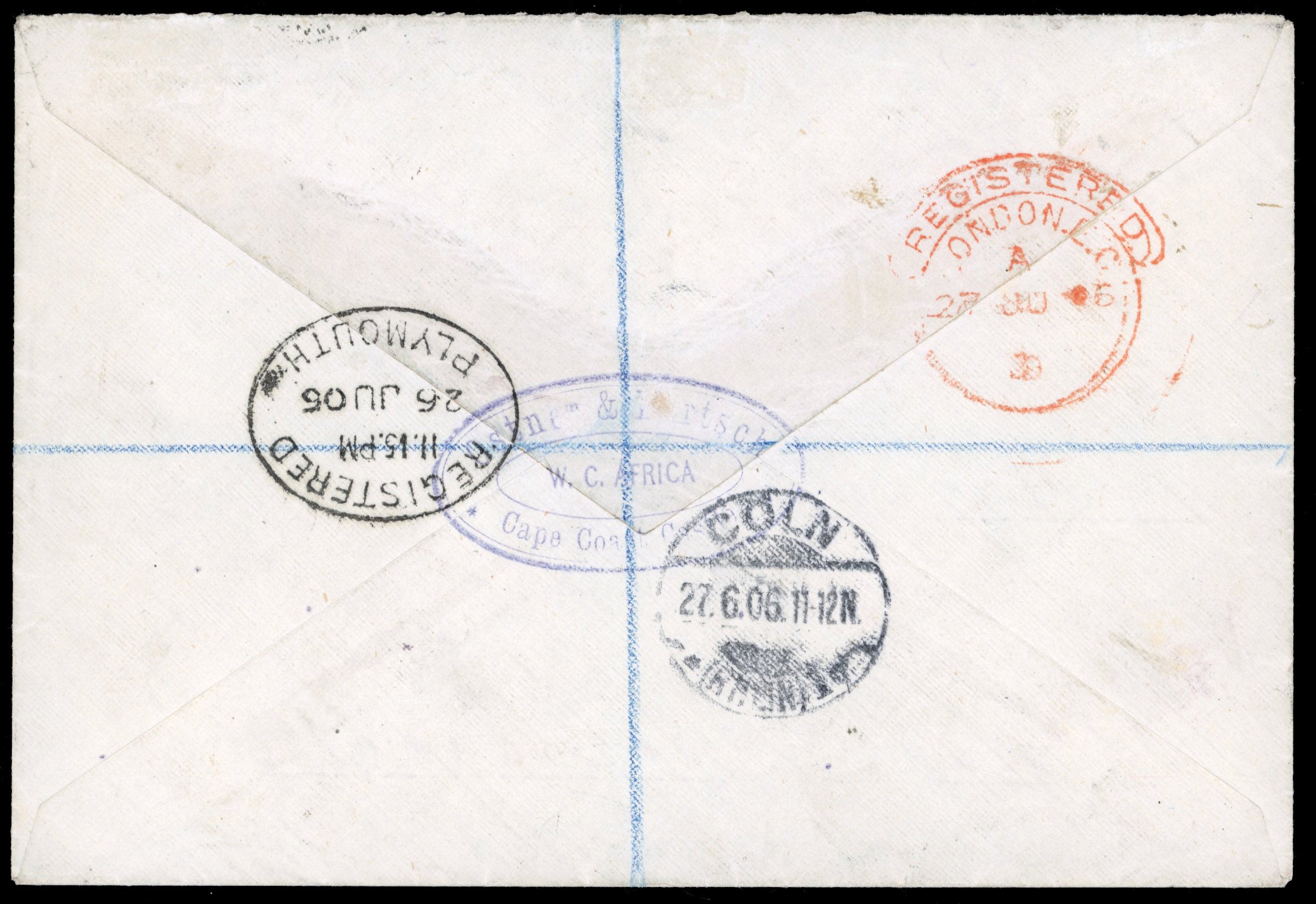 Gold Coast SG 57 1906 registered cover to Germany with 1904-06 2s6d green and yellow