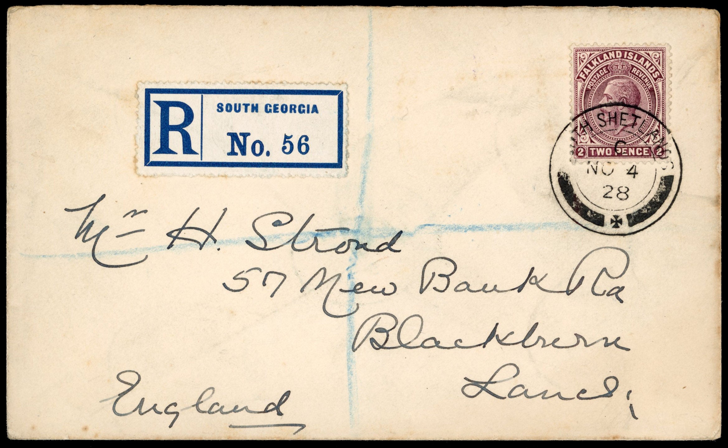 Falkland Islands Dependencies SG Z143 1928 registered cover from South Shetlands to England with 1921-28 2d