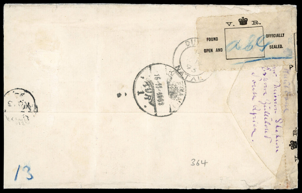 Zululand SG 5, 10 1893 cover to Norway with 1888-93 3d and 1s