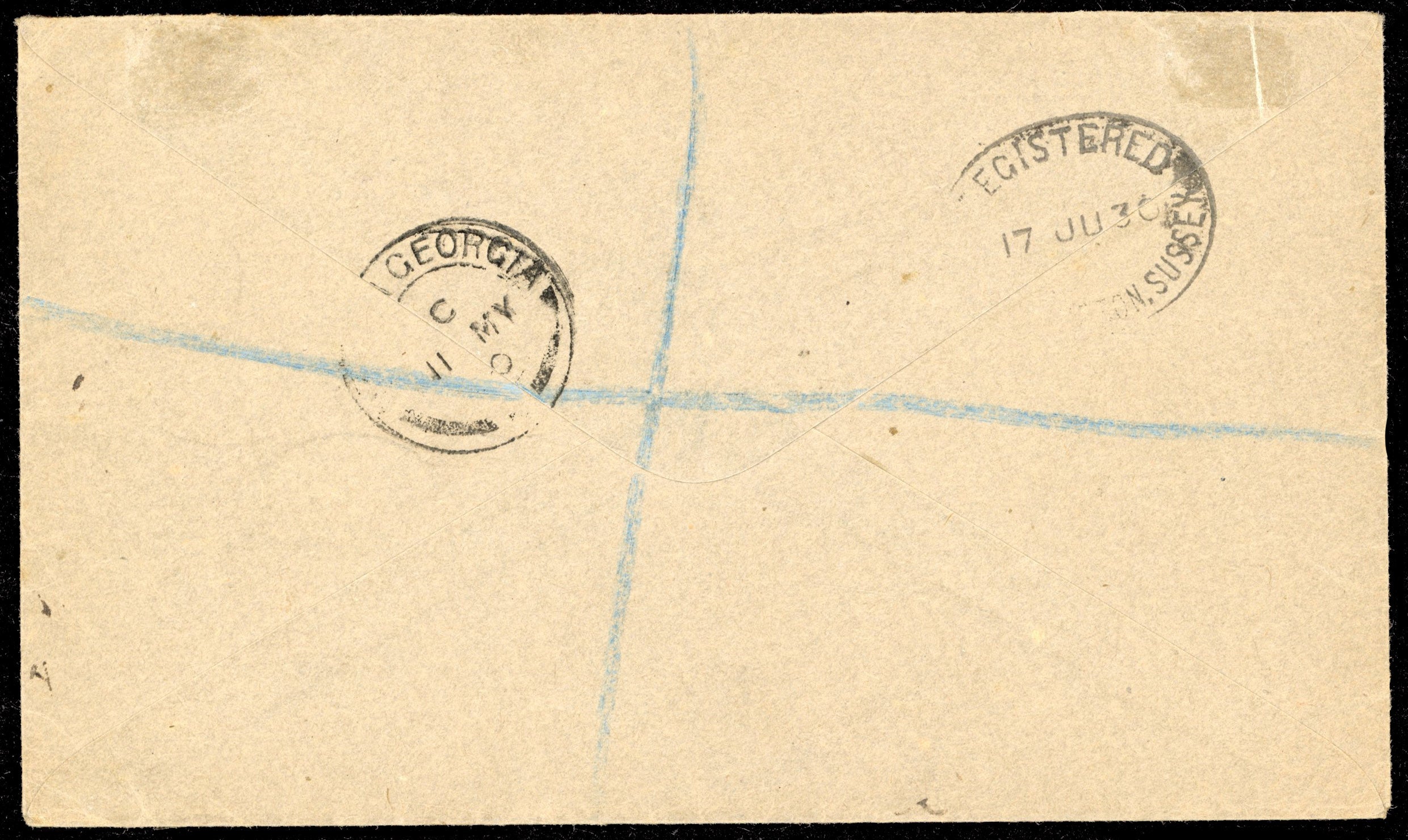 Falkland Islands Dependencies SG Z149, Z150, Z153 1930 registered cover from South Shetlands to England with 1929 Whale and Penguin ½d, 1d, 6d and hand drawn registration label