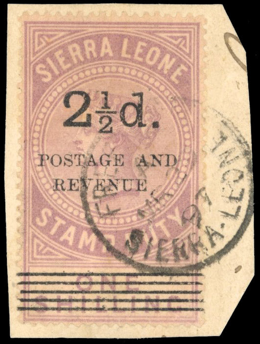 Sierra Leone SG 66b Used 1897 2½d on 1s dull lilac type 13 surcharge