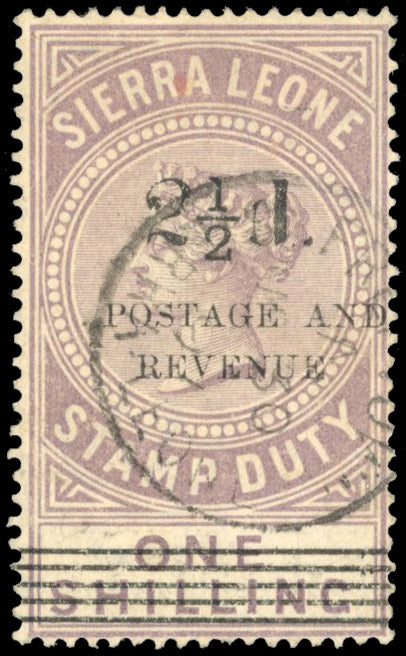 Sierra Leone SG 66 Used 1897 2½d on 1s dull lilac type 11 surcharge