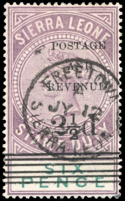 Sierra Leone SG 61 Used 1897 2½d on 6d dull purple and green type 11 surcharge